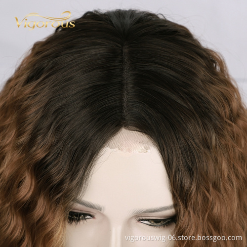 Black Root High Quality Bob Cut Fiber Lace Front Loose Wave Ombre For Women Short Synthetic Hair Brown Wigs